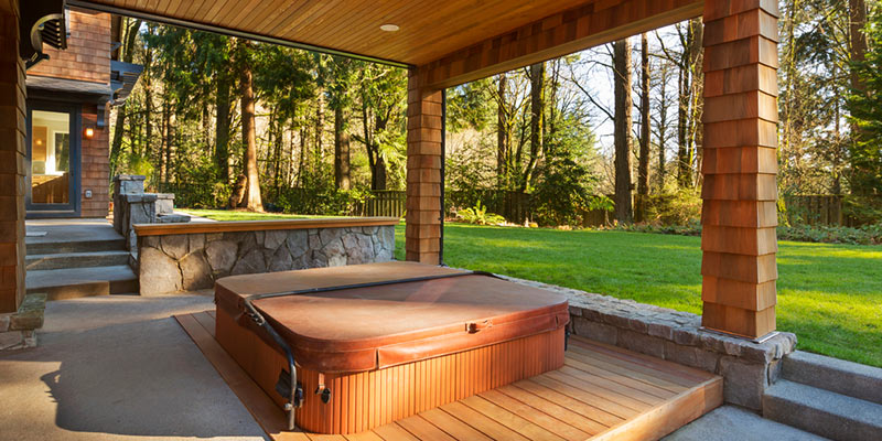 Patio with hot tub