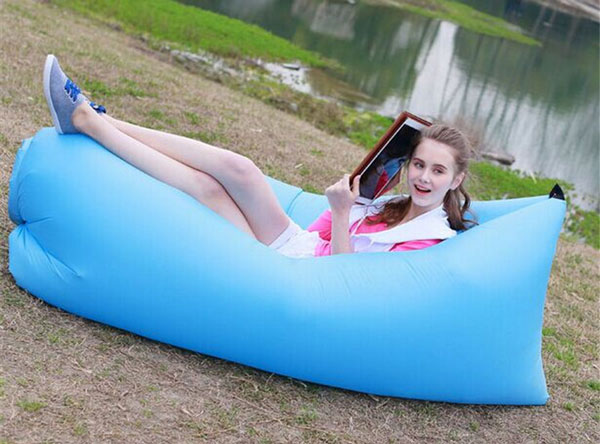 girl lounging on an inflatable